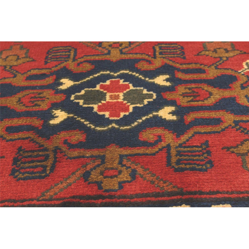 Tapis de couloir unique en laine noué à la main style Kargahi des années 2010 de 2 pi 11 po x 9 pi 9 po bourgogne foncé Publea