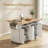 White Fluted Kitchen Island with Drop Leaves Power Outlet Storage Cart Wood Top