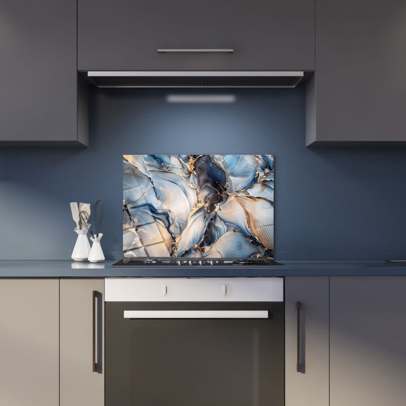Dosseret en verre trempé Sapphire Cascade - Décoration murale de cuisine, H 36,5 po x l 36,5 po x P 0,5 po