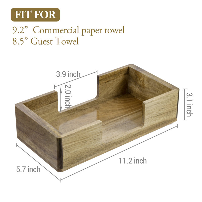 Acacia Wood Tabletop Folded Paper Storage Towel Tray