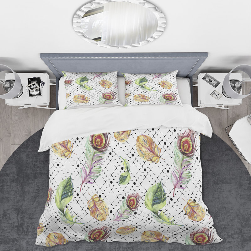Ensemble de housse de couette bohémien Bright and Colorful Boho Feathers II - Microfibre polyester