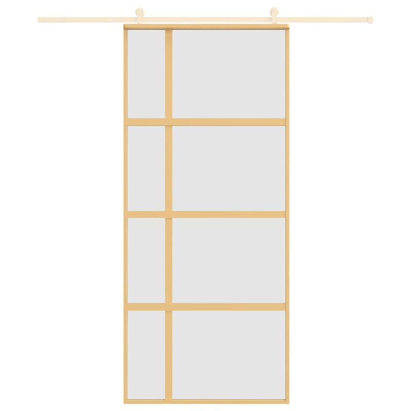 Jamarie Glass and Aluminium Barn Doors, 205cm H x 90cm W x 5cm D, Gold