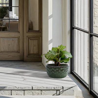 Jardinière moderne de 3 pots de fleurs en céramique antique pour la décoration intérieure et extérieure - pot de fleurs pour la santé des racines avec drainage intégré dans les rebords de fenêtre, fini lustré pour patio, utilisation tout temps,