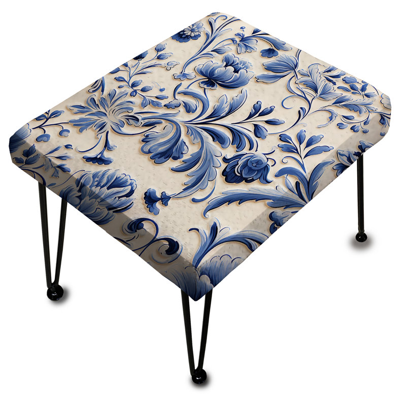 Repose-pieds bleu à motif floral victorien Renaissance bleu