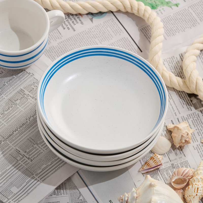 Bols à soupe en grès bleu Dockside - Ensemble de 4, 9 po 36 oz, d'inspiration nautique, bleu, durable et lavable au lave-vaisselle. Parfait pour les soupes copieuses, les ragoûts et les mets simples.