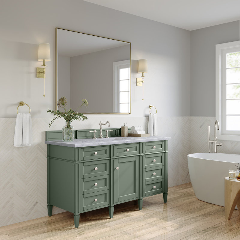 Brittany 60'' W Single Vanity, Carrara White, Saddle Brown, 8" Widespread