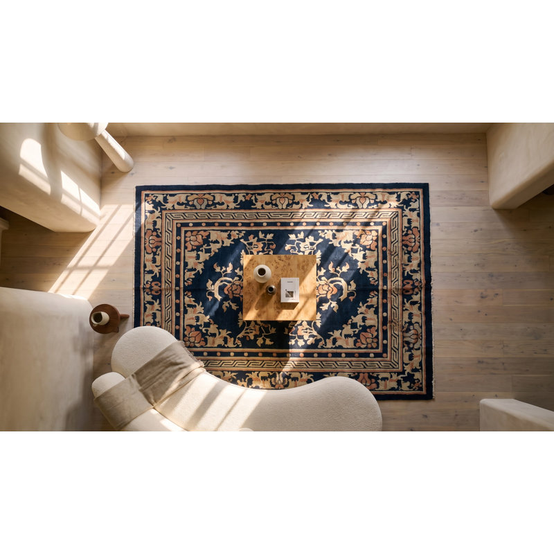 Antique Ningxia Chinese Allover Floral Knotted Rug