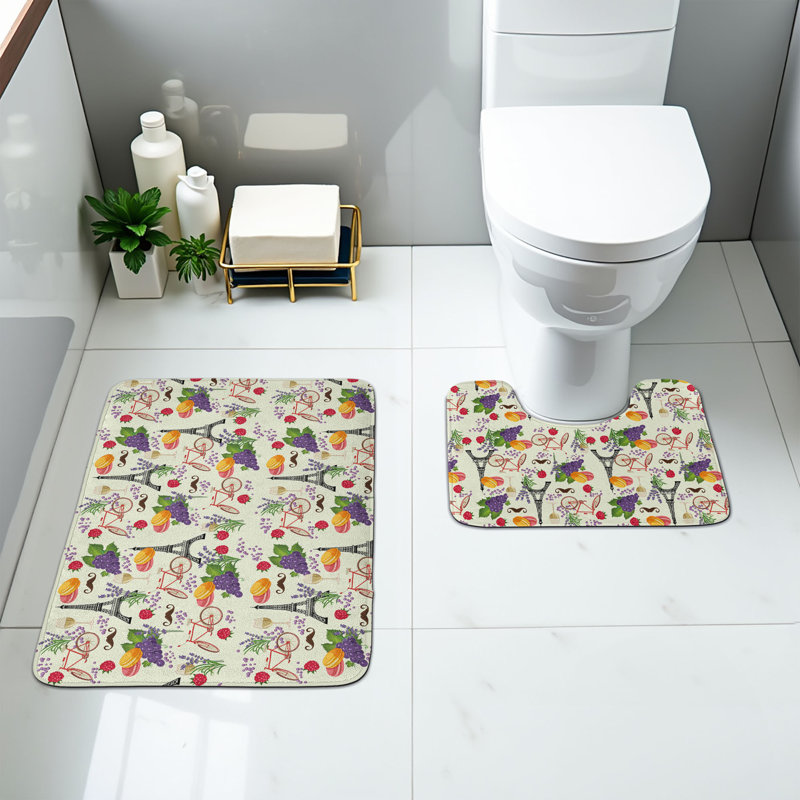  Colorful Bathroom Rug Set 2 Pieces Rectangle & Contour Mats Multicolor