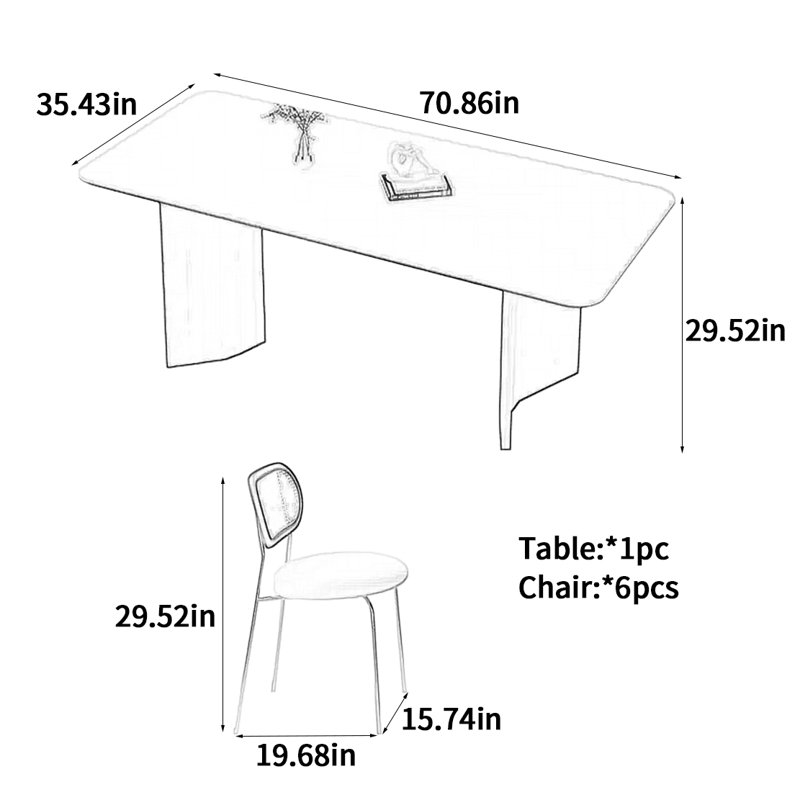 Table de salle à manger, H 29,52 po x L 70,86 po x l 35,43 po