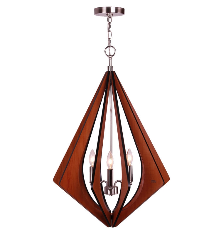 Kylan 3 - Light Wood Geometric Chandelier, Wenge/Bronze