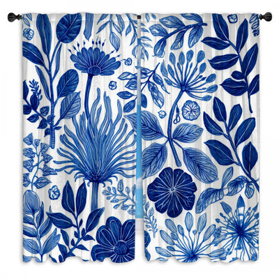 Rideaux obscurcissant et botanique bleu Botanical Illustration - 2 panneaux