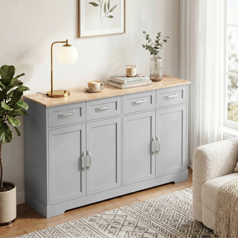 HOMCOM Sideboard Buffet Cabinet, Kitchen Storage Cabinet, 140 cm, Grey