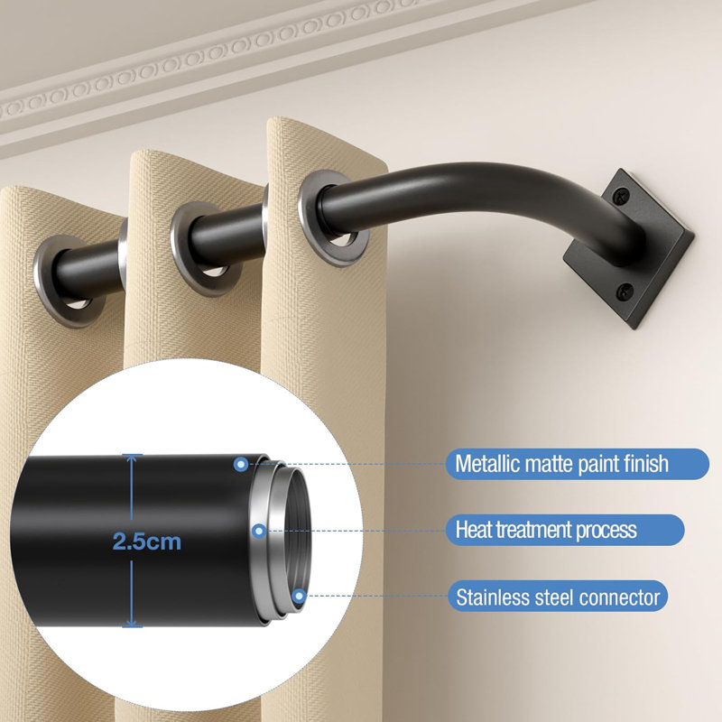 85cm Straight Tension Shower Curtain Pole & Hook Set