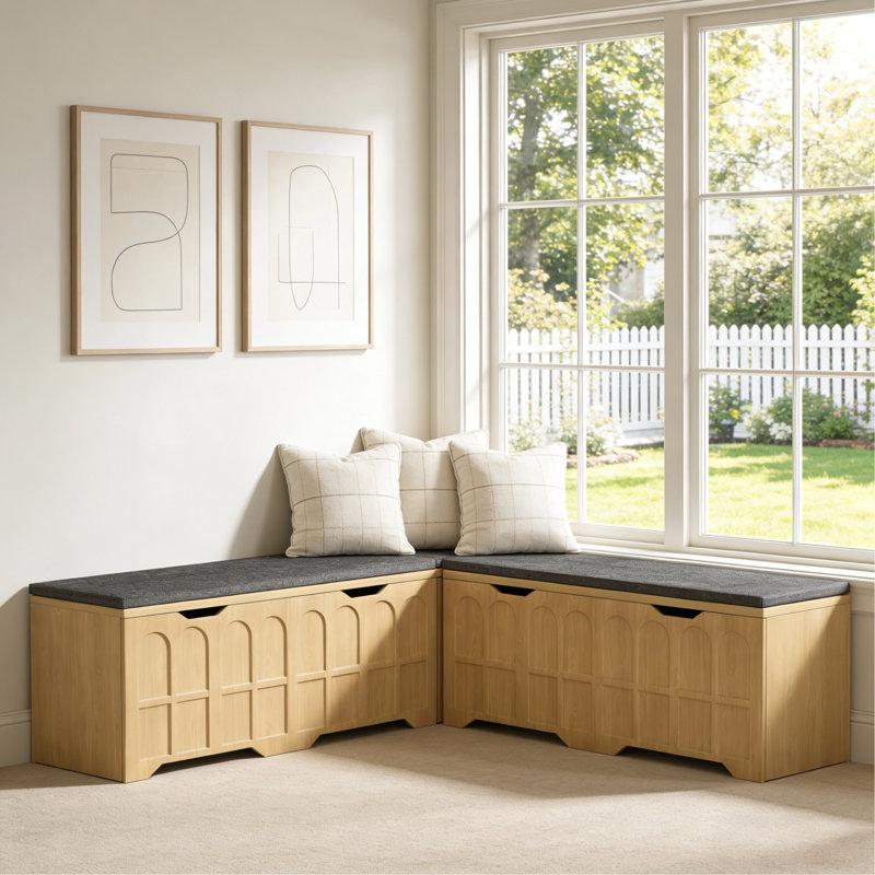 Banc de rangement en L en forme de L avec coussin, siège de cuisine modulaire 3 pièces et coffre de rangement pour jouets