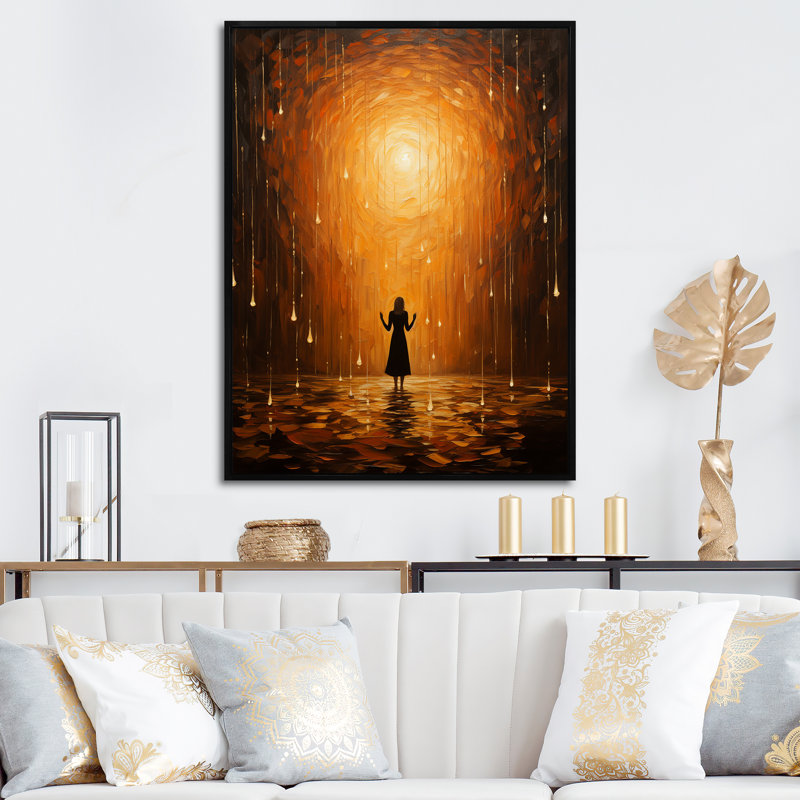 «Yellow Spiritual Divine Radiance Pointillism» sur impression sur toile, H 20 po x l 12 po x P 1 po, Cadre flottant noir