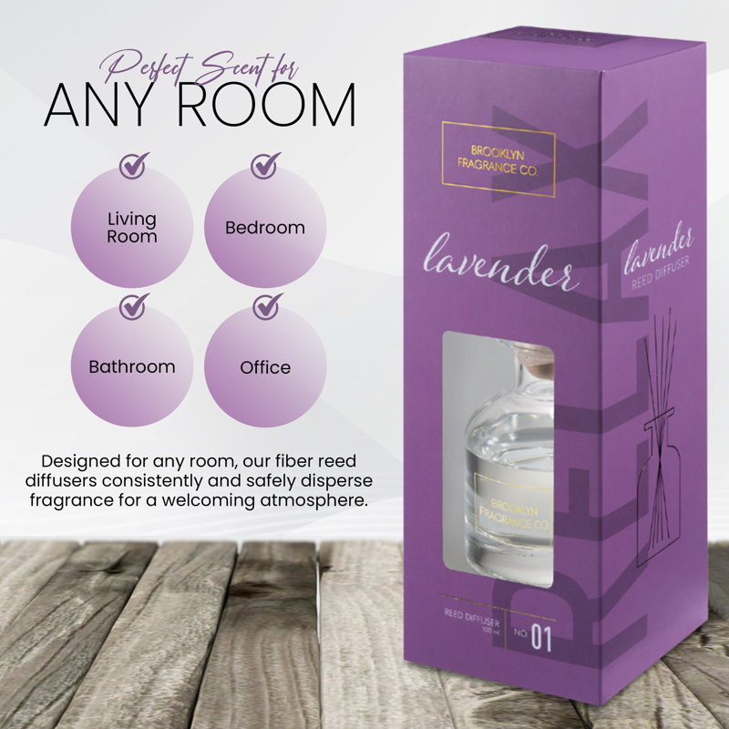 Brooklyn Fragrance Co. Aroma Reed Diffuser - Long Lasting Premium Fragrance - Air Freshener For Home Lavender Scents - Reed Diffuser For A Large Room - 100ml