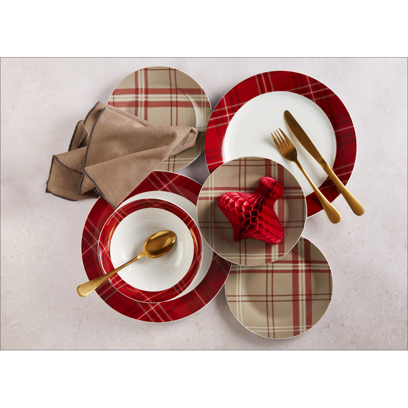 32 Piece Highland Red Tartan Dinner Set