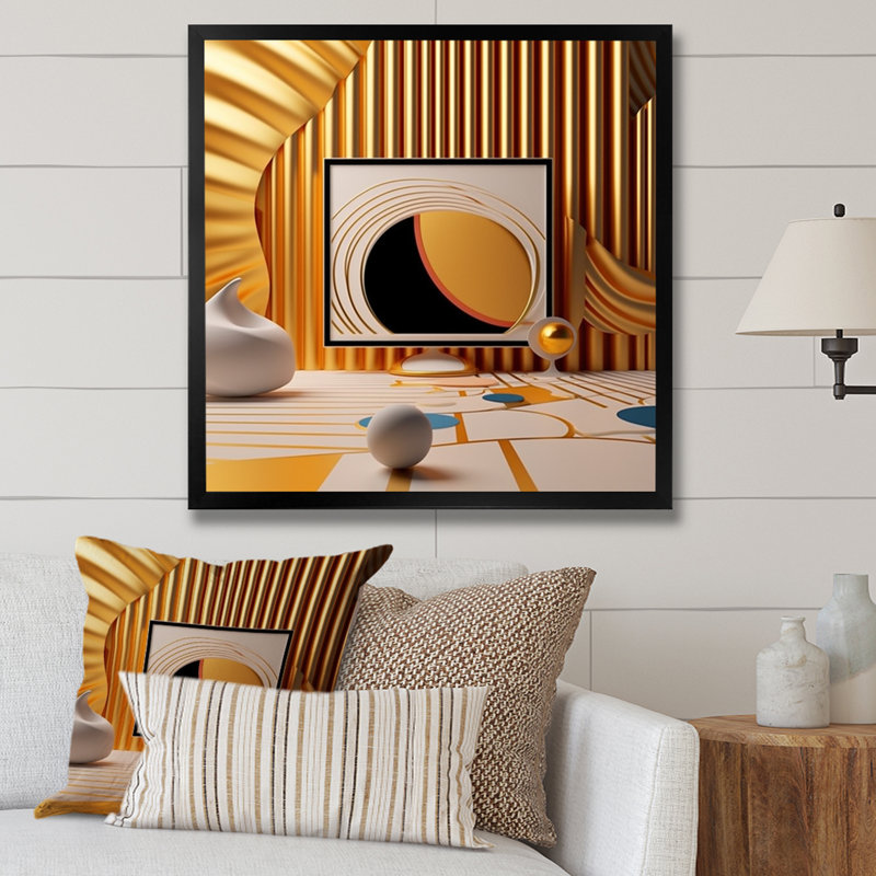 «Futuristic Minimal Interior Design Retro Yellow», reproduction sur toile, H 36 po x l 36 po x P 1,5 po, Cadre simple noir