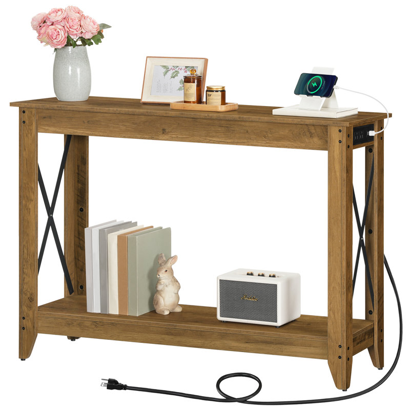 Samha 47.2'' Console Table with Charging Station, Knotty Oak, Knotty Oak