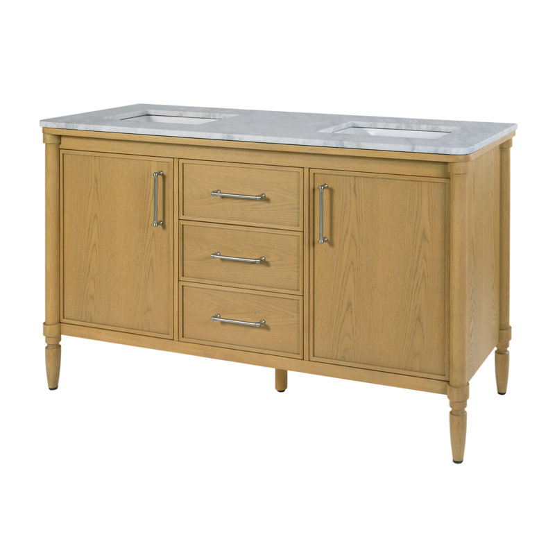 Meuble-lavabo à double cuve en marbre 60 po Bianca