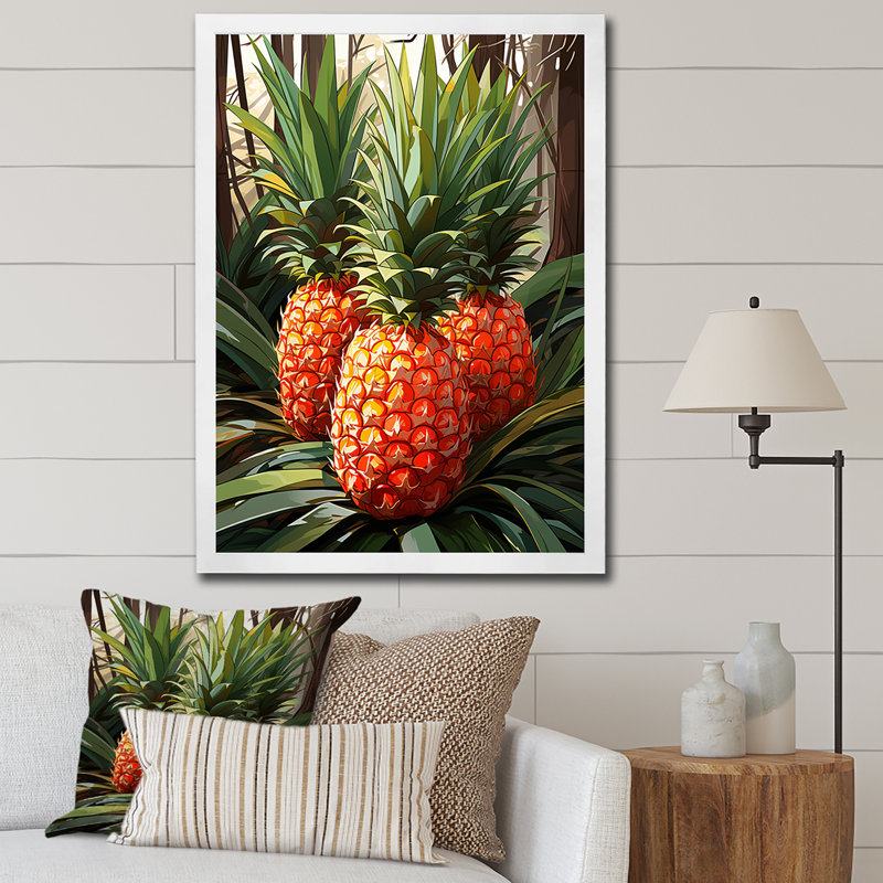 Pineapple Paradise II - Ananas, art mural, H 20 po x l 12 po x P 1 po, Cadre photo blanc