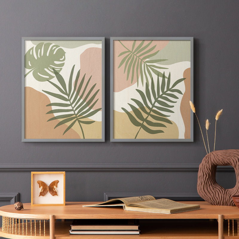 Impression encadrée Mid-Century Palm I-Premium - prête à être accrochée - aucun clou requis - aucun clou requis, Vert
