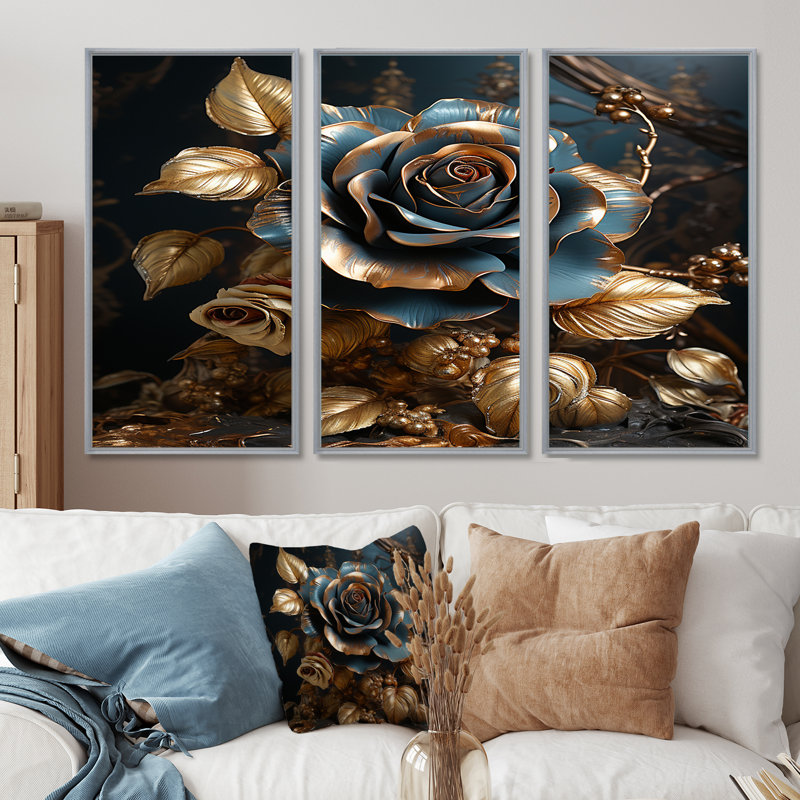 Kester - ensemble d'art mural rose, Encadrement argenté, H 40 po x l 60 po x P 1 po