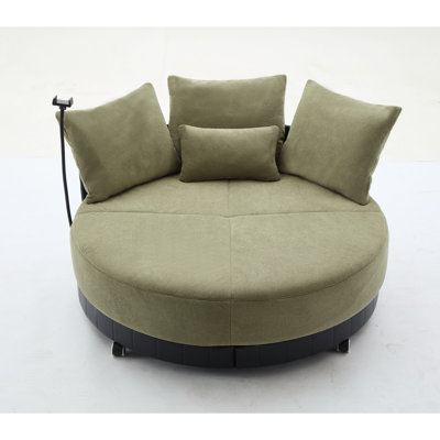 52.75" Oversized Round Swivel Chair, 360° Swivel Chair, Couples Chair, Adjustable Phone Stand, Swivel Chair With Rotating Pulley, Polyester (Anti - Wrinkle), Green Chair