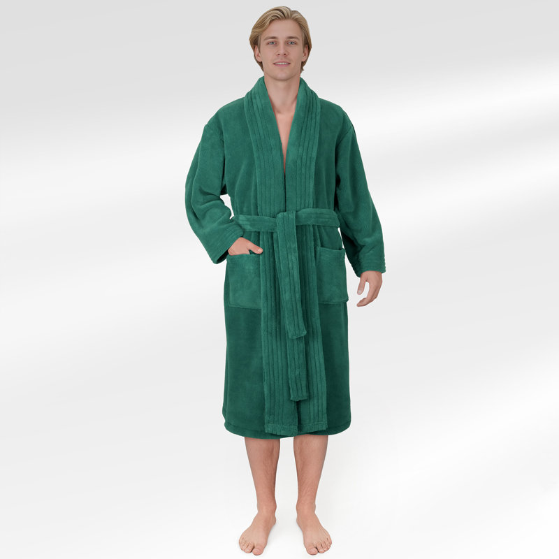 Turkish Bathrobes, Soft Absorbent Lightweight Cozy Fleece Robes, Teal, L