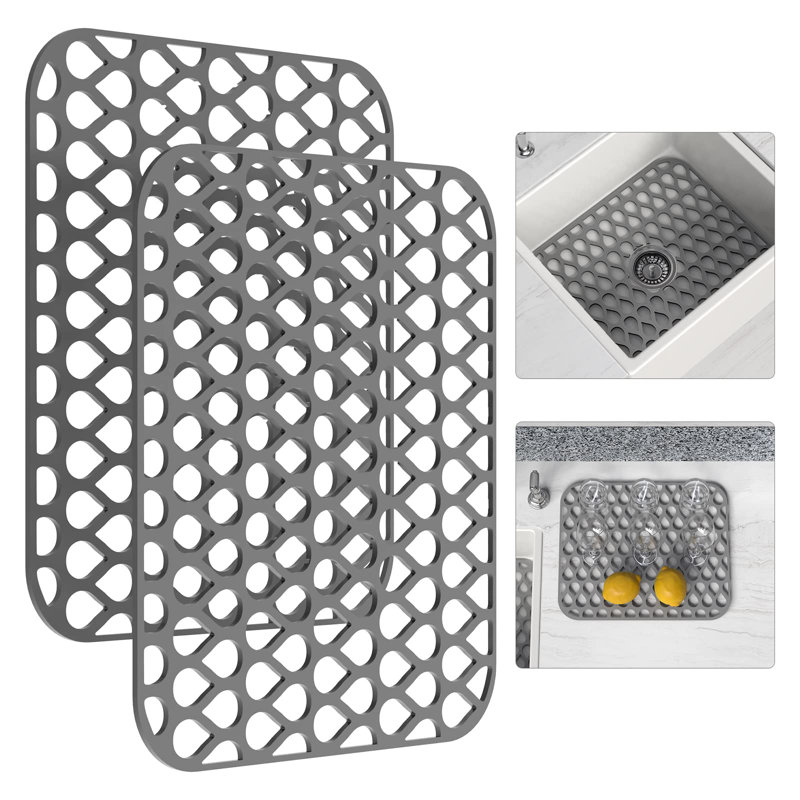 2PCS Silicone Sink Mats For Kitchen Sinks, Non-Slip Folding Sink Protector With Drain Holes For Farmhouse Stainless Steel Porcelain Sink