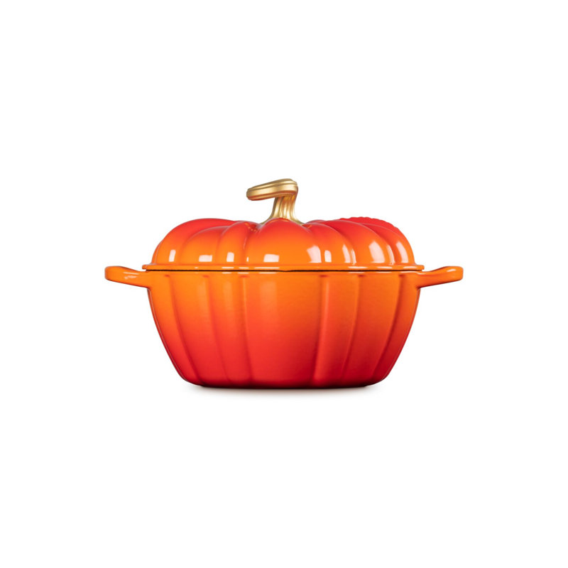 Le Creuset Cast Iron Signature Pumpkin Casserole, Volcanic, gold-finish knob