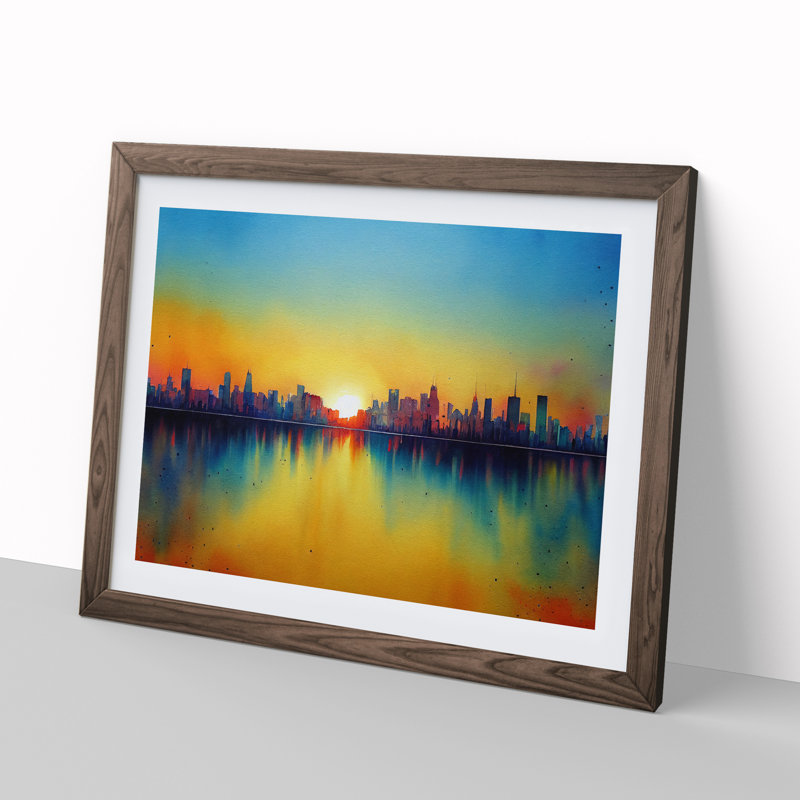 City Skyline Watercolour Abstract - Framed Print, 46cm H x 64cm W x 2cm D, Walnut Framed