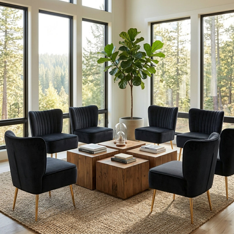 Accent Side Chair With Gold Legs, Black Velvet