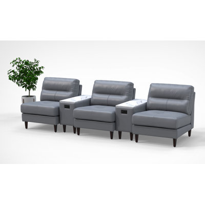 Ensemble de chaises pour salle d'attente 3 personnes 3 pièces 100% cuir véritable 5 pièces