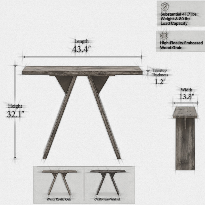 Console Mid-Century avec base en V, Noyer, Noyer, Noyer