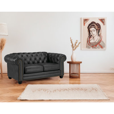 Ornellas 70" Leather Rolled Arm Chesterfield Loveseat