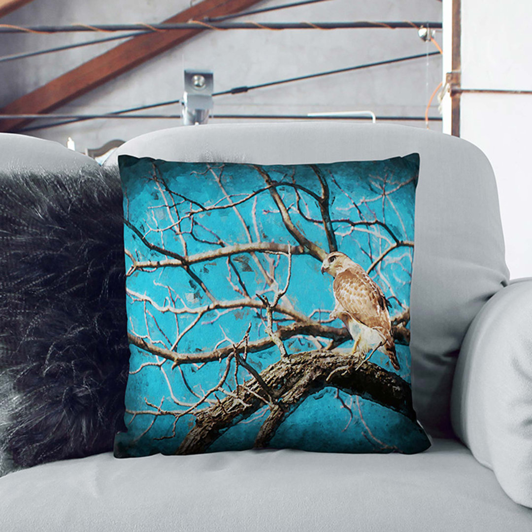 Hawk Bird in the Tree in Abstract Cushion with Filling