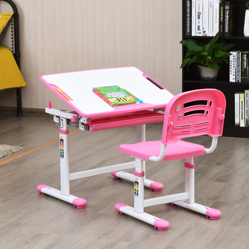 Haines 66cm Writing Desk Chair Set, White/Pink