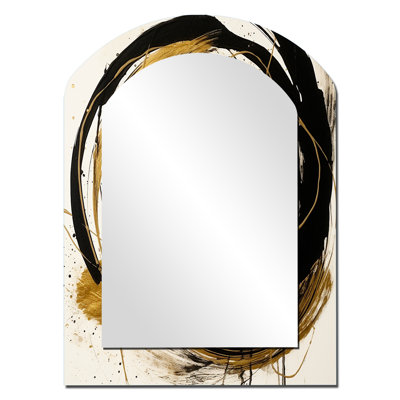 Black And Gold The Art Of Chaos IV - Abstract Painting Arch Decorative Wall Mirror, Modern Asymmetrical Mirror, Printed Metal Art