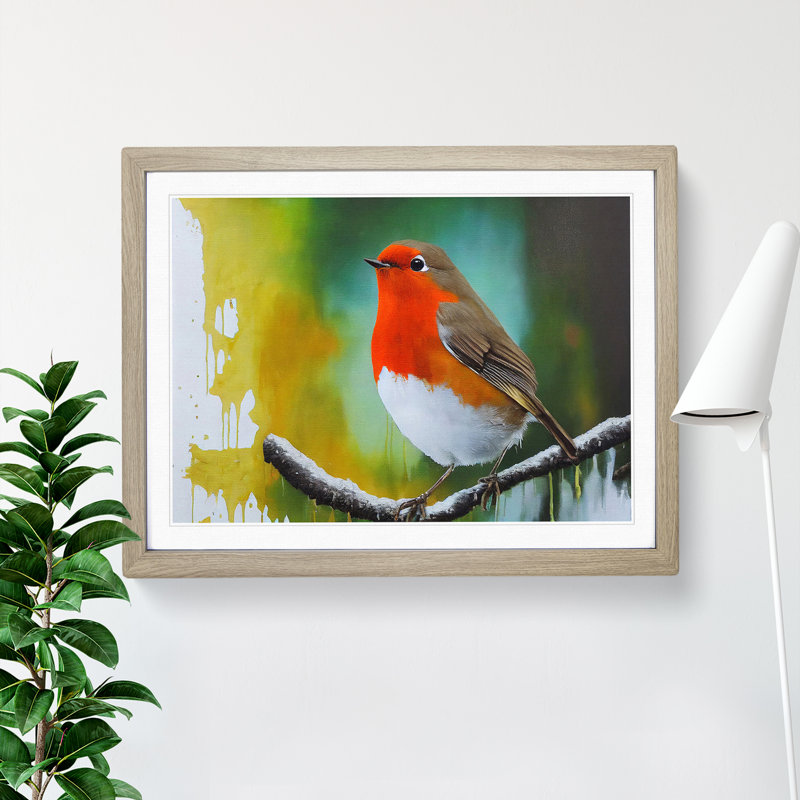 Epic Robin Bird - Framed Print, 34cm H x 46cm W x 2cm D, Oak