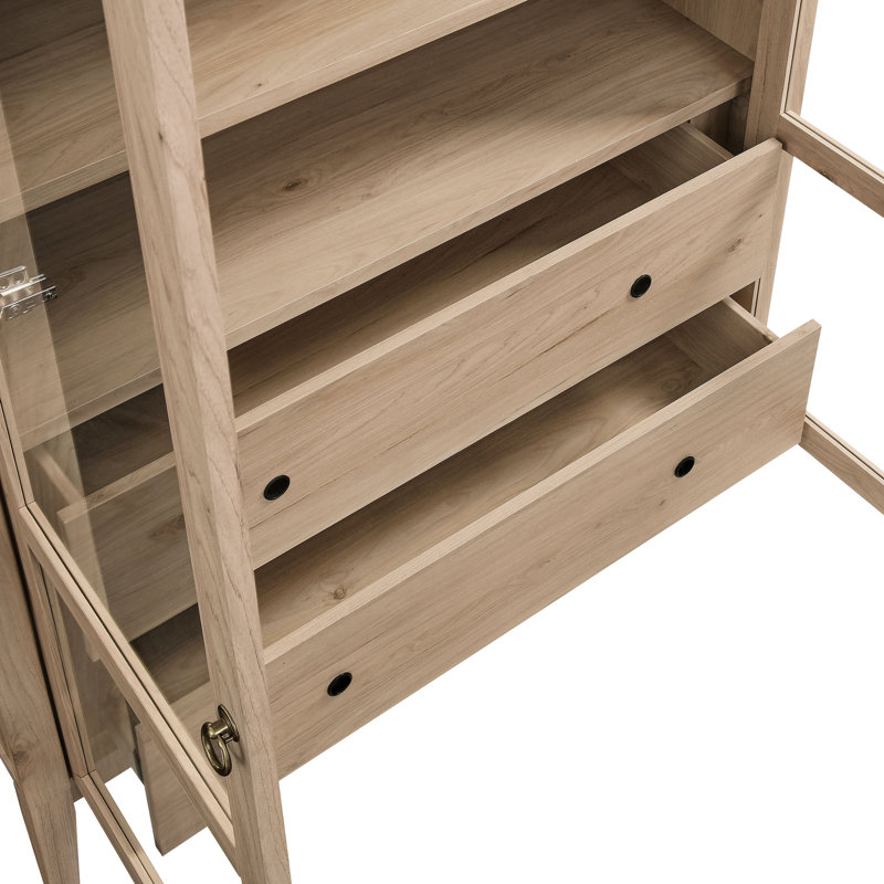 Nolan Light Oak Tall Arched Storage Display Cabinet with Glass Doors