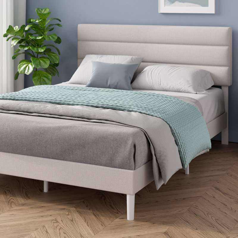 Bellay Upholstered Bed Frame with Channel Tufted Headboard, Kingsize (5'), White