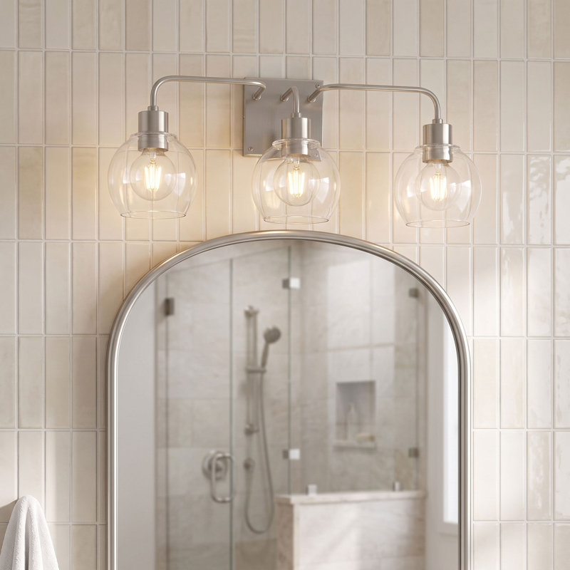 Tanner Dimmable Vanity Light, Brushed Nickel, Clear, 3-Light