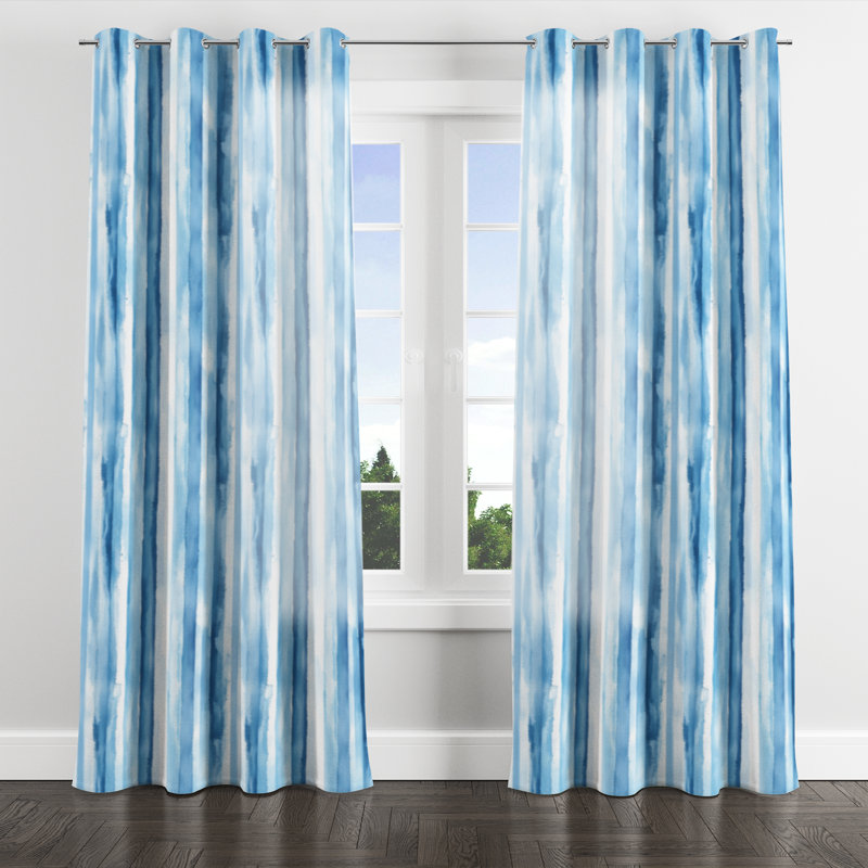 Striped Curtains for bedroom - Seasonal Blue And White Frost Stripes Grommet Curtain - 1 Panel, 52" W x 95" L
