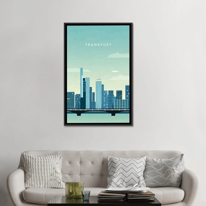 « francfort », impression sur toile, Toile encadrée noire, Pas de tapis, H 48 po x l 32 po x P 1,5 po