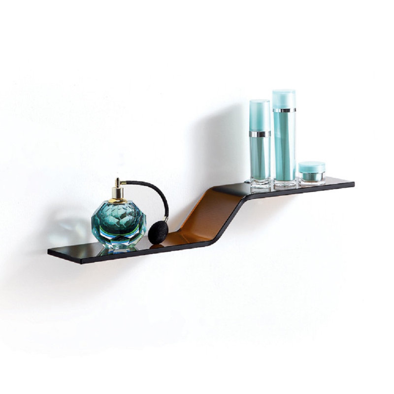 Poseidon Glass Floating Shelf with Adjustable Shelves, Brown