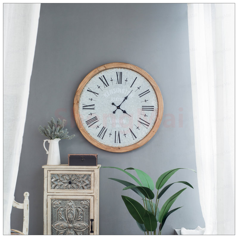 Grant Oversized Rustic Wall Clock with Fir Wood Frame and Galvanized Metal Numerals, Perfect for Adding Vintage Charm to Any Room