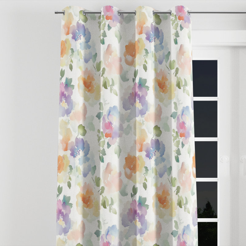 Rideaux à motif floral - 1 panneau de rideaux vert avec œillets, L 52 po x L 90 po, Œillets argentés
