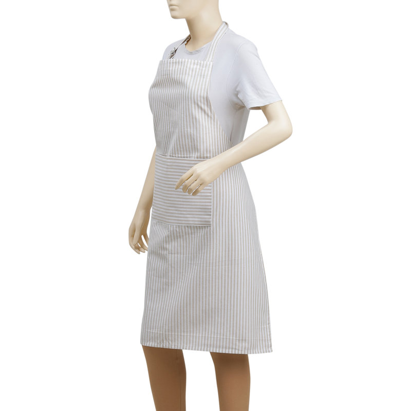 Tablier en coton, Beige / Blanc, Très grand