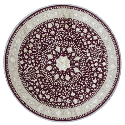 Hand-Knotted High-Quality Red and Gold Round Area Rug